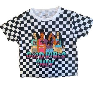 Good Vibes Only‎ NWOT on Fire 100% Cotton women’s top retro black white checked